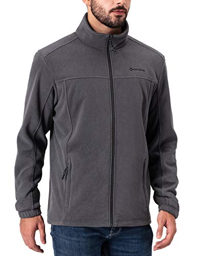 NAVISKIN Chaqueta de Forro Polar para Hombres Sudaderas con Cremallera Manga Larga Ropa Deportiva Térmica de Esquí Primavera Otoño Invierno Full Zip Gris XXL