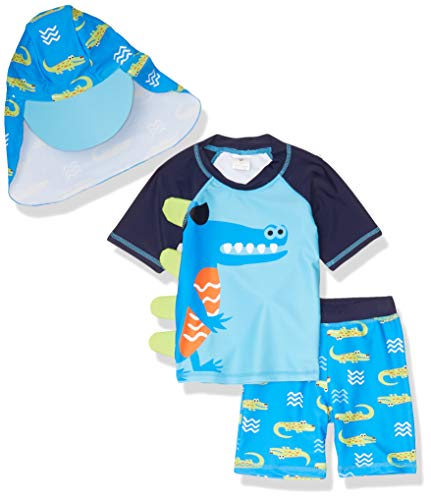 BAOPTEIL Baby/Toddler Boys Two Pieces Swimsuit Infant Swimwear Bathing Suit Rash Guards with Hat UPF 50+Sun Protection (3D Blue Crocodile, 9-18months(Height:27.6