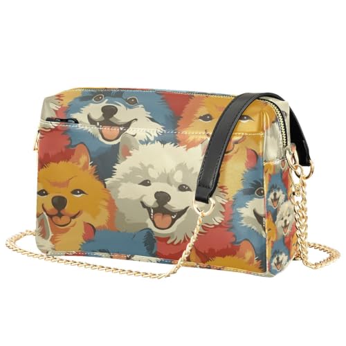 Sac à bandoulière pour femme en cuir synthétique multicolore à motif visage de chien