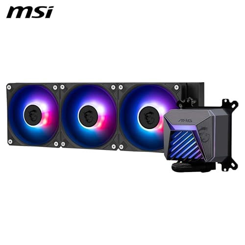 Image of MSI MAG CORELIQUID A15 360 AIO CPU Liquid Cooler - Full-Plane & Screwless Copper Base, Improved Water Channel Design, ARGB GEN2, CycloBlade 9, Split-Flow Radiator, Rifle Bearing Fans