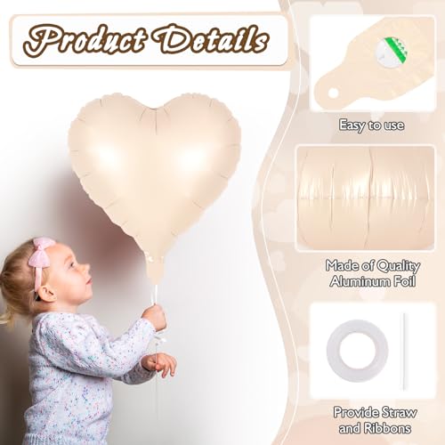 Image of 12 Pcs Beige Heart Balloons,18 Inch Heart Foil Balloons Love Balloon Valentine Balloon for Birthday Party Wedding Engagement Party Baby Shower Valentine Day Decorations