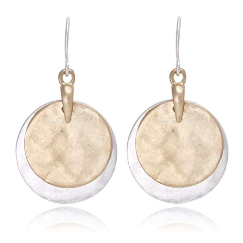 Vintage Double Layered Two Tone Dangle Drop Basic Small Earrings for Women