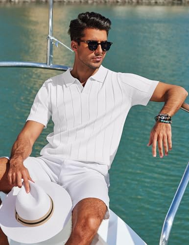 Image of COOFANDY Mens Polo Shirts Short Sleeve V Neck Knit Shirts for Men Casual Old Money Clothes Mens Golf Shirt