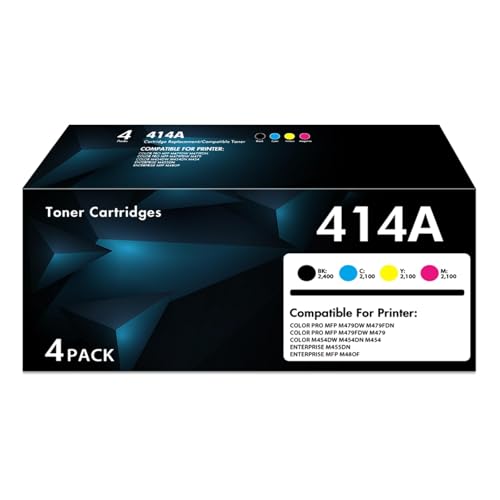 414A Toner Cartridges 4 Pack MFP M479fdw with Chip Replacement for HP 414A 414X W2020A W2020X Works for Color LaserJet Pro M479fdw M479fdn M454dw M454dn M479 M454 Printer (Black Cyan Yellow Magenta)