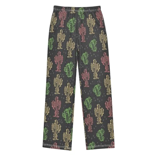 ZZXXB Colorful Cactus Boys Long Pants Soft Trousers Elastic Waist Kids Lounge Bottoms with Pockets S-XL