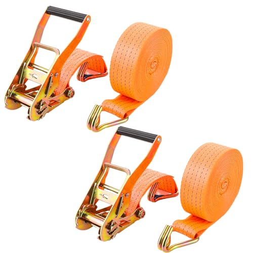 DAJAVE 2 Stück Spanngurte mit Ratsche und Haken 8M 3000kg 50mm Bruchfestigkeit Ratschen Set Ratschengurt 2-Teilig Spanngurte mit Haken für Motorrad Umzugsgeräte und Fracht Orange