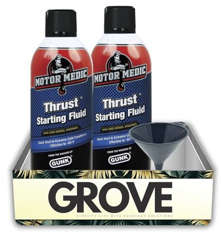 2X Starting Fluid Motor Medic Thrust Diesel/Gasoline 11 oz (2-Pack) Bundle with Plastic 16 oz Funnel – Reliable Starter Fluid for Diesel and Gasoline Engines – Gift Set (3 Items)