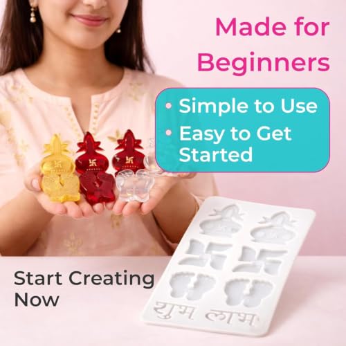 Image of Resin Molds Shubh Labh Silicone Mould Fondant Keychain Mold Wax Topping Epoxy Moulds Resin Art Crafts Diwali Swastik Kalash Candle Making