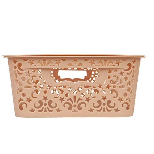 Image of Cutting Edge Essentials Plastic Storage Baskets /Shelf /Turkish Rack with Lid - Set of 3 for Fruit Vegetable Bathroom Stationary Home Basket with Handle (Brown,Beige & White - Medium)