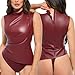 Popilush Leather Bodysuit for Women Red Corset Top Body Shaper Tummy Control Shapewear Fall Fashion Club Outfits for Women Leather Top Color Red Size XXL