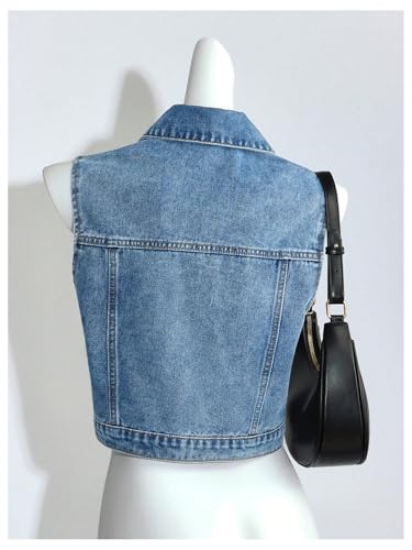 MakeMeChic Girl's Denim Jacket Button Down Sleeveless Collared Y2K Summer Jean Vest Outerwear2