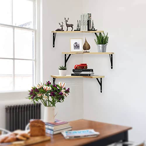 Iiidol Corner Floating Shelves ,Set Of 4 Wall Mounted Corner Shelf Rustic Wood Wall Shelves Storage Display Shelf Decor For Living Room, Bedroom, Kitchen (Original Wood ) #TOP6