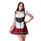 HAPNBCELE Womens Oktoberfest Costume, German Dirndl Dress with Puff Sleeve Traditional Bavarian Costume Beer Carnival Outfit Slim Fit (Wine Red, Medium)