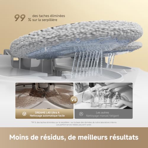 DREAME L40 Ultra A Robot aspirateur et laveur avec vidage automatique de la poussière et double système anti-nœuds, aspiration de 24 000 Pa, levage des serpillières à 10,5 mm, base multifonction, nett – vue 8