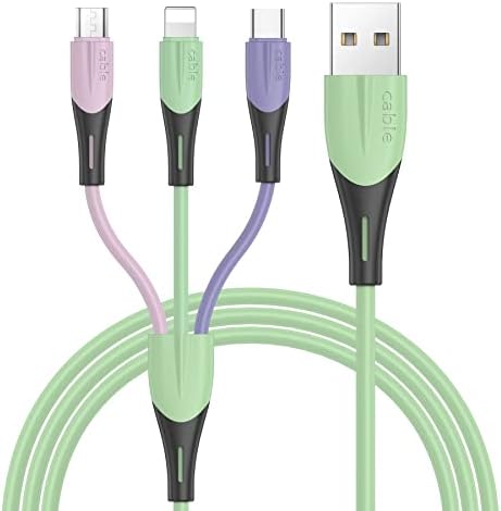 Multi Charger Cable, 1.5m Liquid Soft Glue 3 in 1 Multiple USB Cable with iP Micro USB Type C Connector for Phone 11 8 7 6 Android Galaxy S20 S10 S9 S8 S7 A5 J5, Huawei, LG