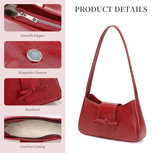 Image of Red Purse for Women Cute Bow Vintage Small Red Shoulder Bag Trendy Y2K Purses Mini Purse Leather Shoulder Handbag Y2K Bags for Girls