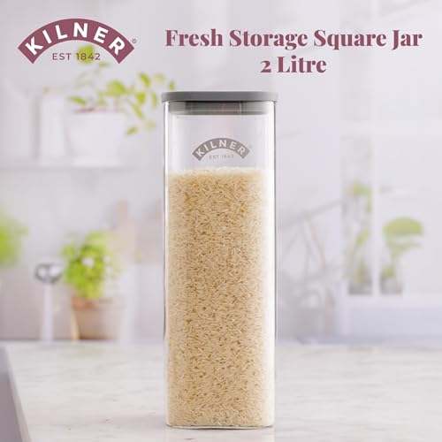 Image of Kilner Premium 2 Pcs x 2 L Fresh Storage Airtight Glass Jar with Vacuum Seal for Cereals, Flour, Dry Goods, Pulses, Daals | BPA-Free, Eco-Friendly Kitchen Container