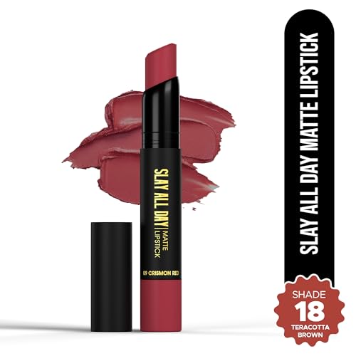 Image of Hilary Rhoda Slay All Day Matte Lipstick | Transfer-proof & Smudge-proof | Long-Lasting & Premium Creamy Lipstick | Waterproof & Vibrant Colour lipstick | 2.6g (Teracotta Brown - Shade 18)
