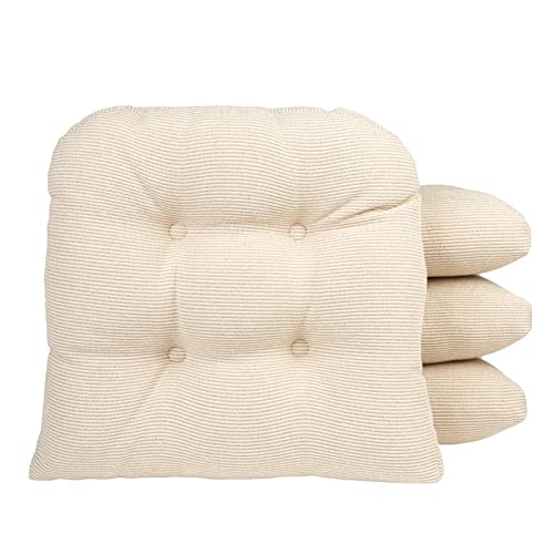 Klear Vu Gripper Overstuffed Universal Non-Slip Dining Chair Cushions for Kitchen Decor or Office Use, U-Shaped Skid-Proof Seat Pad, 15x15 Inches, 4 Count (Pack of 1), Slub Natural