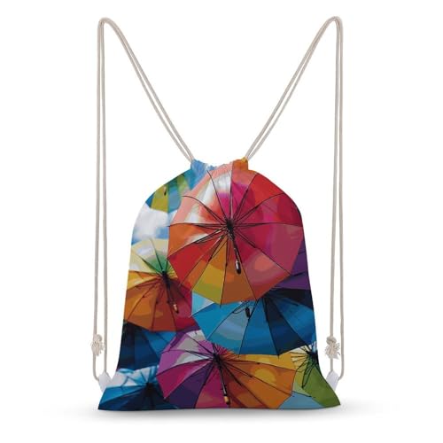 Colorful Umbrella Drawstring Backpack Gym Bag Lightweight Sackpack Gift for Hiking Travel Beach Shopping