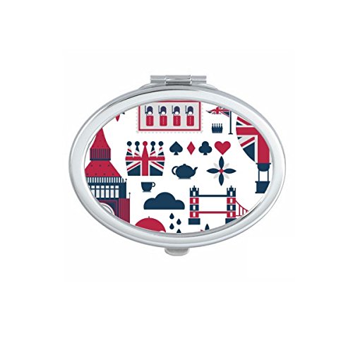 Miroir de poche compact ovale avec illustration de la tour de Londres et drapeau britannique