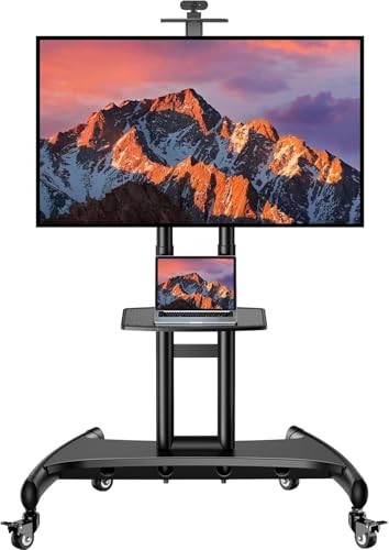Rolling/Mobile TV Cart with Wheels for 32-75 Inch LCD LED 4K Flat Screen TVs - UL Certificated TV Floor Stand with Shelf Holds Up to 100 lbs, Height Adjustable Trolley Max VESA 600x400mm- PSTVMC05