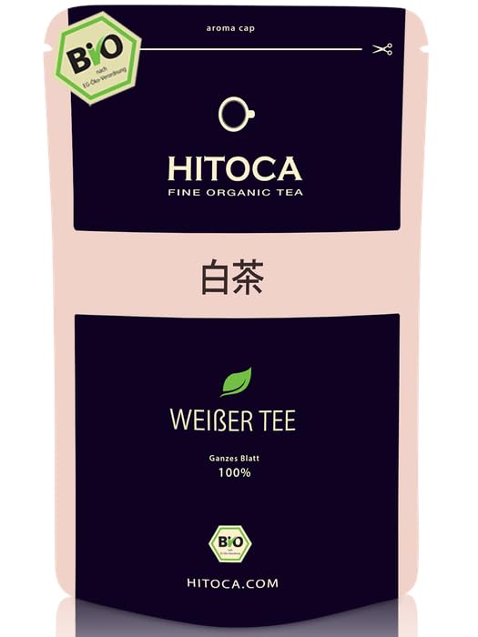 HITOCA BIO Weißer Tee Lose Pai Mu Tan/Bai Mu Dan White Peony aus China in ganzen Blättern Organic White Tea Weißtee FSC 85 g