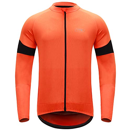 Dooy Men's Cycling Bike Jersey Long Sleeves Biking Running Shirts 3+1 Pockets, Breathable Quick Dry MTB Shirt(Orange,S) - Image 2