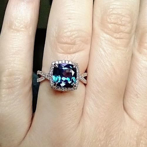 Alexandrite Engagement Ring 925 Sterling Silver 10K 14K 18K 6X8mm Pear Shape Created Alexandrite and Moissanite Engagement Ring for Women Free Engraving3