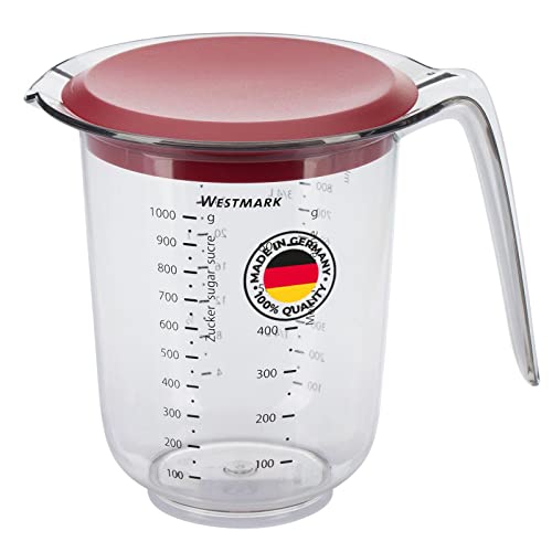 Westmark Caraffa graduata, Con coperchio, Varie unità di misura multilingue, Capacità: 1 l, Plastica, Trasparente/Rosso, 30662270