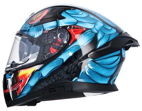 MT Helmets Casco Integral AXOR Apex Venomous DV Negro y Azul Totalmente Homologado (M 57/58)