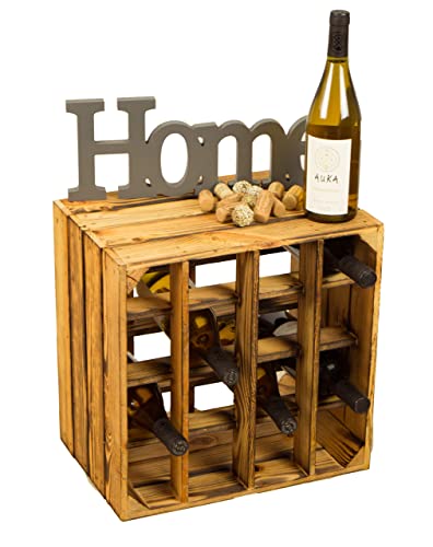 Kistenkolli Altes Land geflammtes Weinregal Holz 16er Maße 40x40x27cm Regalkiste Flaschenablage Wine Rack Regal Holz Apfelkiste/Weinkiste (1er Set 16er geflammt)