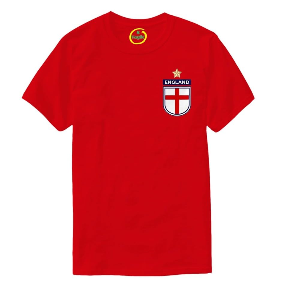 Vagile England Shirt Adults Kids - Boys England Badge Retro T Shirt - Country World Cup 2026 English Supporters Gifts Red