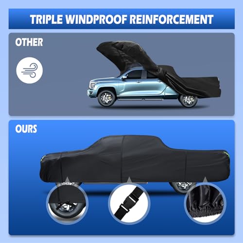 Image of Truck Cover Waterproof All Weather, 6 Layers Pickup Cover with Zipper & Cotton Fit for Toyota Tacoma, Dodge Dakota, Nissan Titan See Size Chart (T2 Fit Truck Length Up to 230 inch)
