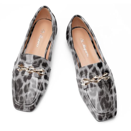 Image of Oh Mispares Womens Loafers Square Toe Low Heel Penny Loafers Fashion Comfortable Slip on Flats Casual Dressy Shoes for Women Work Office Patent Leather