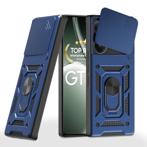 Image of Pikkme D10 Tough Armor Bumper Case | 360 Protection Case | Sliding Camera Shield Cover & Ring Holder Stand Back Cover for Realme GT 6T 5G / GT Neo 6 SE 5G (Blue)