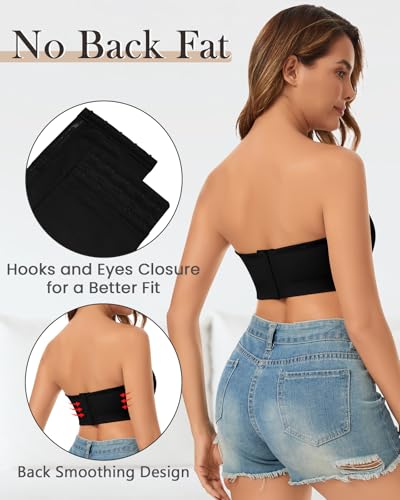 Image of WOWENY Strapless Bras for Women Bandeau Bra Wireless Non-Slip Silicone Seamless Padded Tube Top Bra