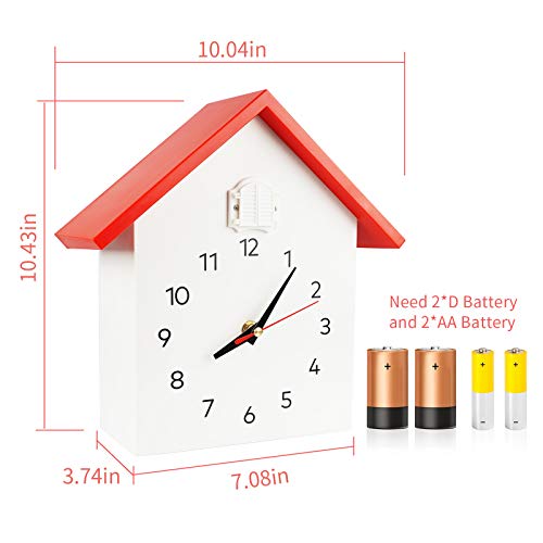 Keypower Cuckoo Clock Cuckoo Wall Clock,Cuckoo Bird Voices Call, Design Clock Pendulum, With Timed Alarm Clock,Bird House, Wall Art Home Living Room Kitchen Office Decoration (Red&White) #TOP6