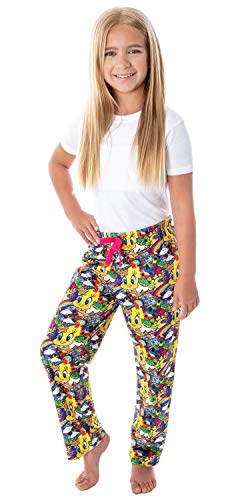 Looney Tunes Girls Tweety Bird Vivid Color Pattern Velvety Soft Sleep Lounge Pajama Pants