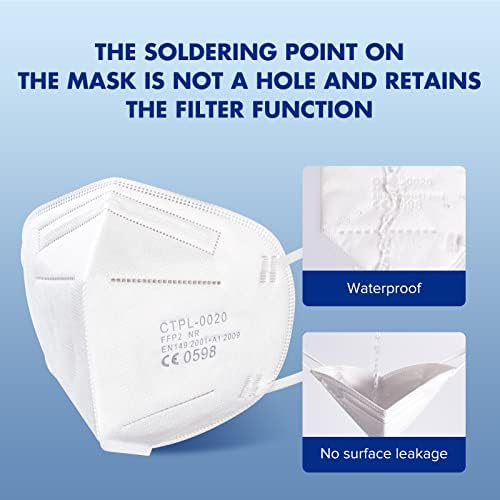 ctc connexions FFP2 Mask 20 Pack 5 Layers Protective Face Masks CE0598 Certification Filtration System  95% Disposable KN95 Masks Individually Packaged