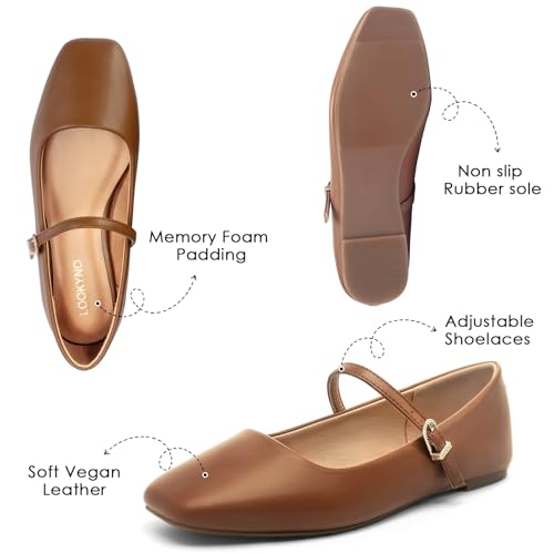 Womens Ballet Mary Jane Flats Shoes Adjustable Strap Comfortable Square Closed Toe Versatile Chic Footwear with Latex Insole3