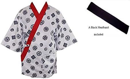 Vista 3 de Talla L Sushi Chef Chaqueta Japonesa Chef Uniforme con Diadema Negra Patrón de Fruta