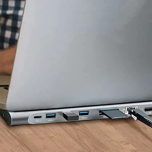 Image of Amazon Basics USB-C Hub, 11-in-1 Multiport Adapter Dock with 4K Hdmi, Dp, Vga, USB-C 100W Pd Pass-Through Charging, 3 USB-A, Gigabit Ethernet, Sd, Microsd, 3.5Mm Ports for Mac & Windows