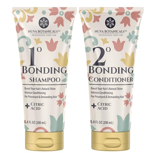Nuva Botanicals Bond Repair Hair Treatment for Dry Damaged Hair - Intense Conditioning Shampoo and Conditioner Set Hair Bonding Treatment with Salicylic Acid, Vitamin B5, Citric Acid(6.8 fl oz each)