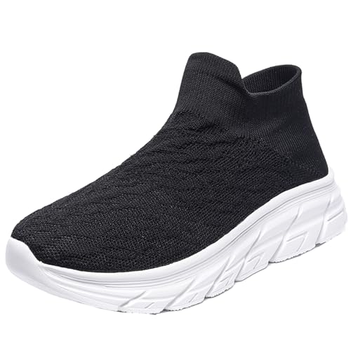 SJJH Calcetines deportivos unisex de malla transpirable en colores fluorescentes – Par de zapatillas sin cordones para comodidad y estilo, negro/blanco, 36 EU