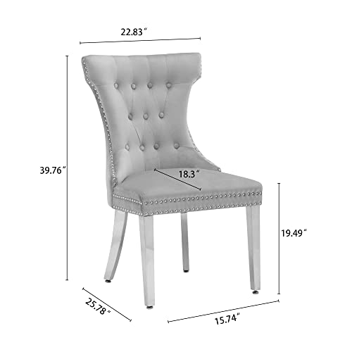 Creek Vista Tufted Dining Chairs Set Of 2,Velvet Dining Room Chairs With Button Back, Upholstered Dining Chairs For Kitchen, Bedroom, Restaurant With Stainless Steel Legs And Pull Ring Trim #TOP2