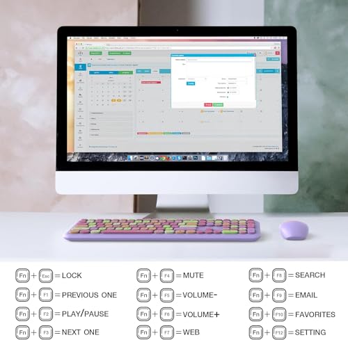 Image of KNOWSQT Wireless Keyboard and Mouse Combo, Pale Purple Full-Sized 2.4G Silent Keycap Colorful Keyboards, USB Dongle Plug Play, for Laptop, Windows, PC, Computer, Desktop
