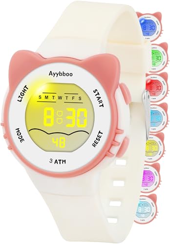 Image of Kids Digital Watches for Girls Boys, 7 Color Lights Waterproof Cute Wristwatches for Kids with Alarm Stopwatch, Great Present for Girls Boys Ages 5-13