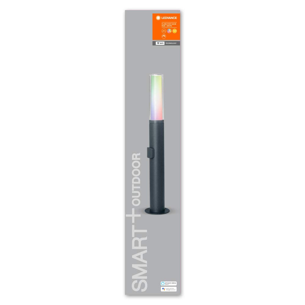 LEDVANCE Luce da esterno Smart LED, piantana con tecnologia WiFi, luce da esterno, colori RGB modificabili, dark gr. Alluminio, 60 cm, compatibile con Google e Alexa Voice Control, SMART+ WIFI FLARE