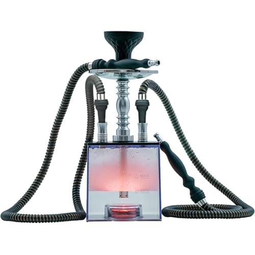 2 Hose Hookah Set with Travel Case Cleaning Brush, ASANMA Micro Cube Acrylic Hookah with Silicone Bowl Coal Tongs Magical Remote LED Light for Better Shisha Narguile Smoking - Image 3